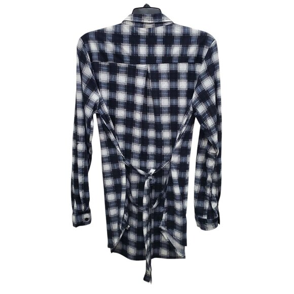 Eden‎ & Oliva Women's Navy White Plaid Roll Tab Belted Flannel Button Up Tunic M - Picture 11 of 11
